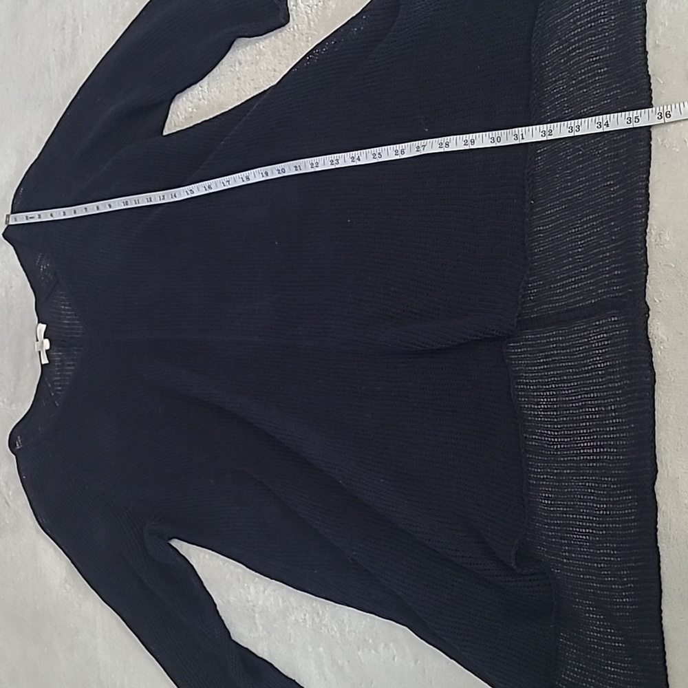 Eileen Fisher Linen Open Knit Sweater Tunic Top Navy Blue Large Minimalist Boho - Picture 7 of 13